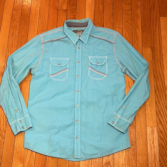 BKE Other - BKE Buckle Button Down Front Shirt Teal Blue White Mens XL Western Cowboy Rodeo